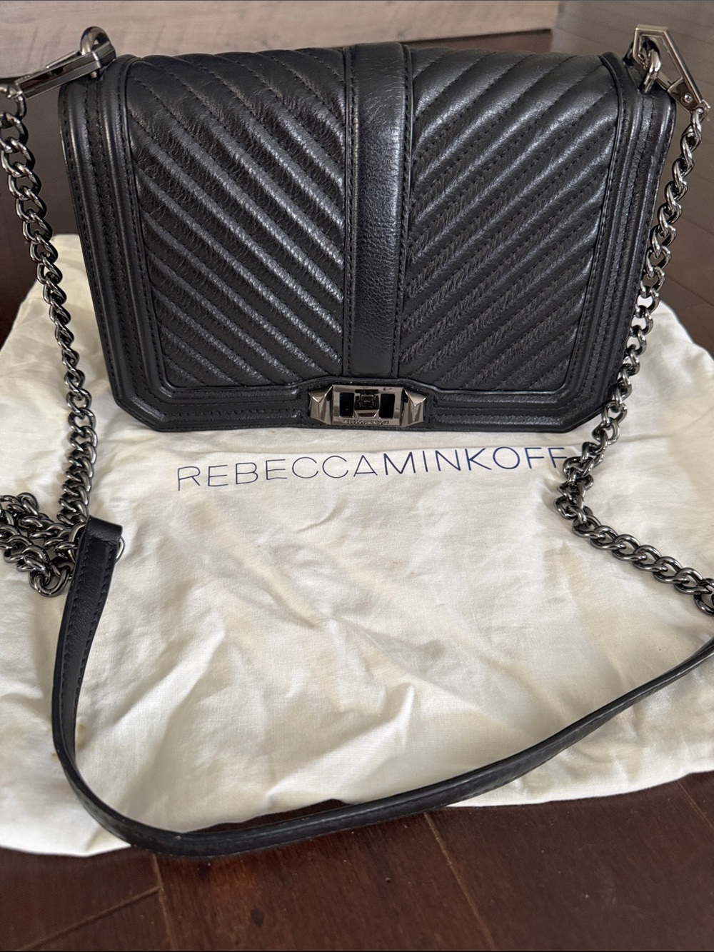 Rebecca Minkoff Black Quilted Chevron Leather Crossbody Bag